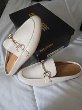 Cushionaire Cream Slip-On Loafers with Gold Bit Accent